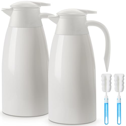 Image of Norme 2 Pcs Thermal Coffee Carafe Insulated Stainless Steel Coffee Carafe for Hot Liquid Vacuum Thermal Pot Creamer Pitcher Dispenser with Brushes Keeping Hot Water Milk(Beige,68 oz)