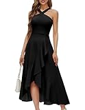 Bbonlinedress Black Halter Cocktail Formal Wedding Guest Dress Women Evening Party Prom Ruffled Maxi Hi-Lo Dress Black L