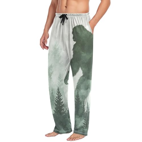 AIXIWAWA Mens Pajama Pants Sleep Lounge Wear Bottoms with Pockets Drawstring Sasquatch Green Print S4