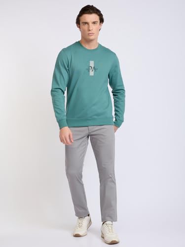 Image of Park Avenue Men Full Sleeve Slim Fit Print Pattern Cotton Polyester Blend Regular Neck Regular Neck Casual Sweatshirt