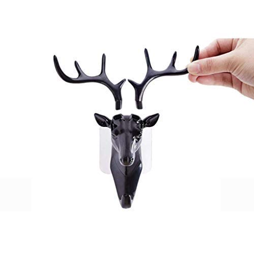 Image of KPNG Deer Plastic Head Single Wall Hook /Hanger Animal Shaped Coat Hat Hook Heavy Duty, Rustic, Decorative Gift (Black, Grey Random) 2 Piece
