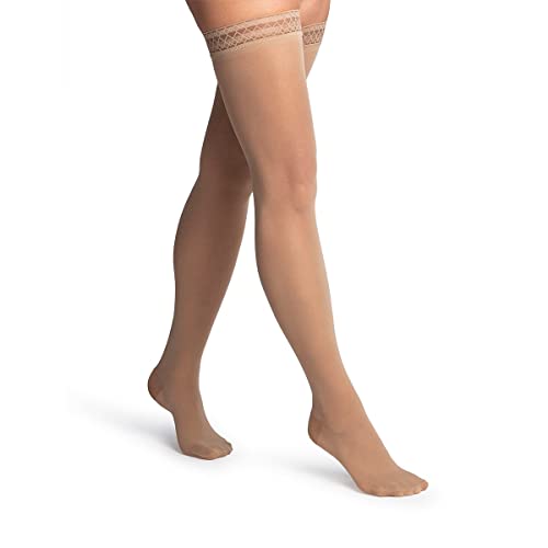 Image of Sigvaris 981 Dynaven Sheer Closed Toe Thigh Highs w /Grip Top 15 20 mmHg