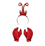 Nicky Bigs Novelties Lobster Antenna Headpiece With Eyeballs, Crab Claws Gloves Headband Mitt Kit - Crawfish Costume Accessories Set Red, One Size