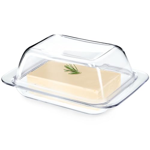 KADAX Burriera in plastica, campana per burro, ciotola trasparente con coperchio e manico, contenitore per burro, bicchiere per burro, plastica per burro (trasparente 18,5 cm)
