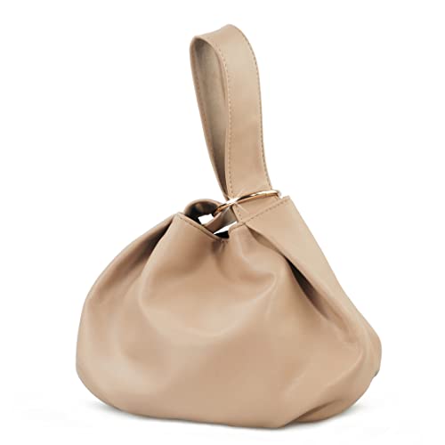 Women's Clutch Soft Vegan Leather Hobo Top Handle Bag Small Tote Purse (Nude)