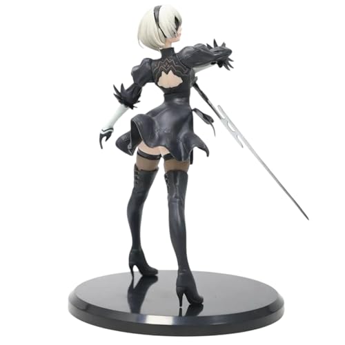 Image of NieR:Automata YoRHa No.2 Type B (2B) Battle Stance Anime Figure | 18cm Black Combat Dress & Greatsword Pose Action Figurine for Table, Desk, Shelf & Display | Gift for Anime & Gaming Fans