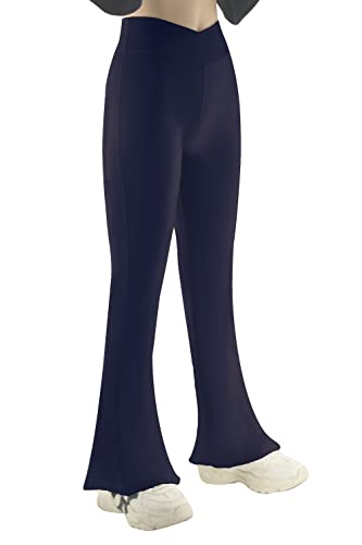 Girls’Flare Leggings Cross Waist Bell Bottoms Yoga Pants for Girls 7-14 Years