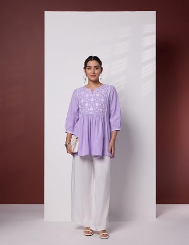 Image of Amazon Brand - Myx Women Pure Cotton Embroidered Short Kurti | Tunic | Short Kurta (Available in Plus Sizes)