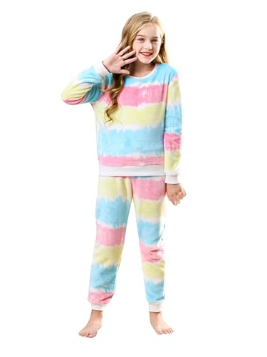 V.&GRIN Girls Fleece Pajamas Soft Cozy Pullover Sweatshirt Pants Set for Kids 7-16 Years(Rainbow 10-12)