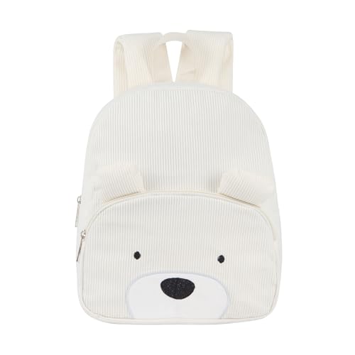 RETEN Mochila infantil de veludo cotelê para meninos e meninas 3-6 anos pré-escolar, jardim de infância, urso fofo, mochila de viagem para creche (branca)