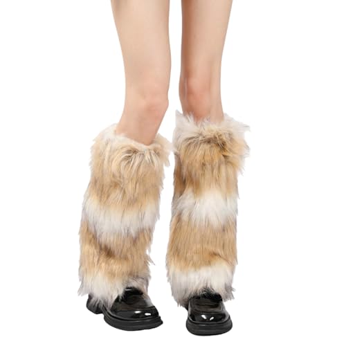 Women Plush Leg Warmers Fuzzy Winter Boot Toppers Cuffs Thick Thermal Warm Furry Foot Covers Footless Socks