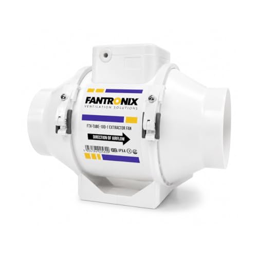Fantronix 100 mm (4) Inline Bathroom Extractor Fan with Run-On Timer Quiet Loft-Mounted Ventilation for Shower Toilet & Damp Control