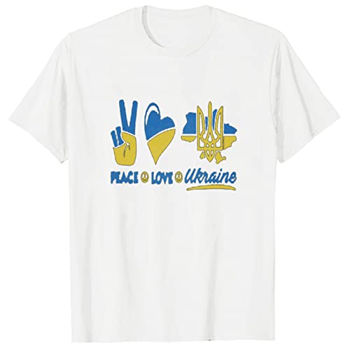 T-Shirt Ukrainien Paix Drapeau Ukraine Amour Tops Unisexe Blancs Coupe Large Casual
