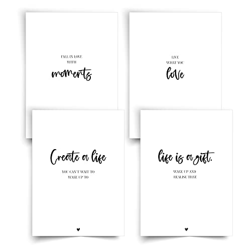 Donari® Lot de cartes postales au format A6 • Cartes postales avec de belles dictons au look élégant noir et blanc • Cartes avec sagesse (moments) Cover