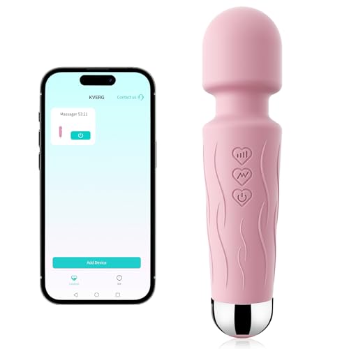 Kverg Handheld Personal Small Massager with APP–Waterproof, USB Rechargeable, 20 Vibration Patterns, 8 Speeds,Pink