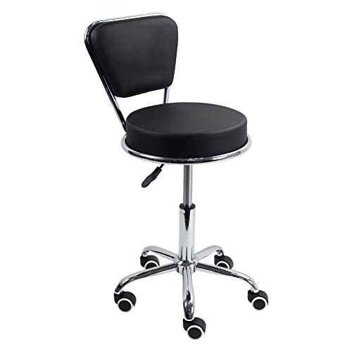 KKTONER Taburete de Cuero con Respaldo bajo de PU cojín Moderno Ajustable en Altura Silla de Ruedas para Oficina en casa (Negro)