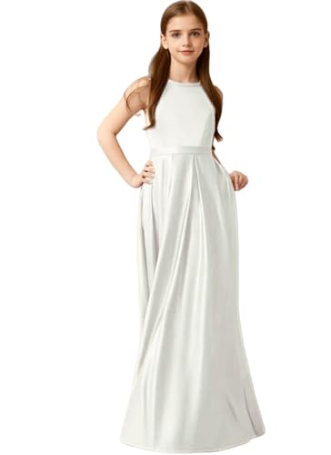 Satin Junior Bridesmaid Dresses Sleeveless Flower Girl Dress Backless for Wedding Evening Formal Gowns with Belt