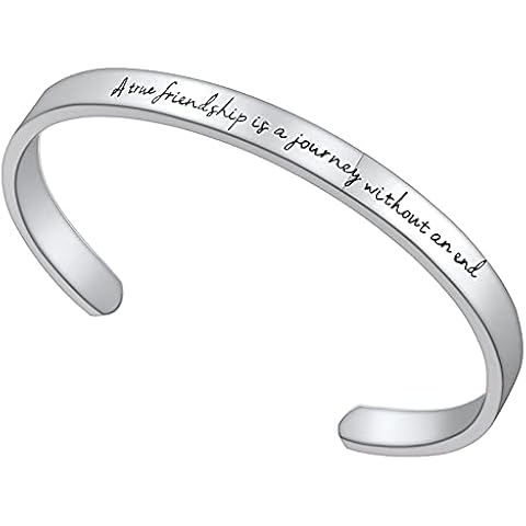 Initlove Inspirational Bracelet Best Friend Stainless Steel Engraved Cuff Bangle Friendship Gifts for Birthday Christmas True Friendship Outside Cover