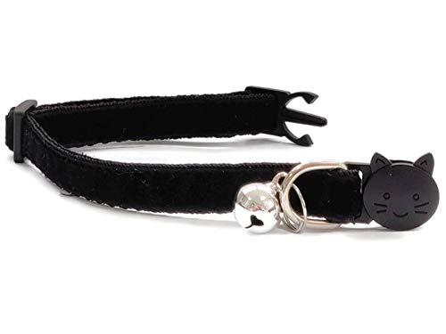 Velvet Cat Collars with Bell, Black Velvet, Kitten Collar (10cm - 18cm) - Image 2