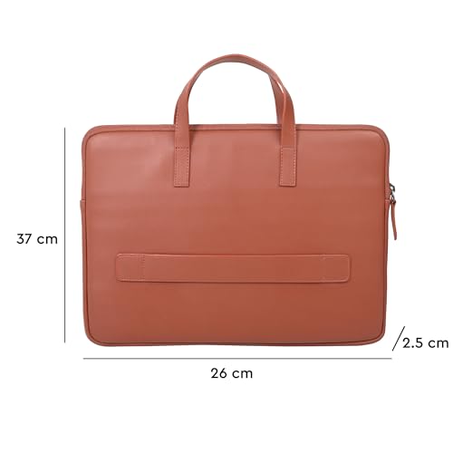 Image of BonKaso Slimline 14 Inch Laptop Sleeve | PVC Foam Leather Water Resistant Padded Laptop Cover | Slim Lightweight Laptop Case with Handle for Office Travel | Laptop Sleeve for Men & Women - Tan