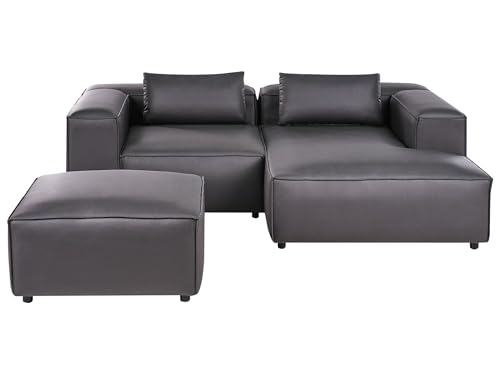 3-Sitzer Ecksofa Kunstleder schwarz Links modular mit Ottomane Kissen Brande