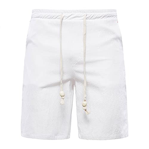 Workout Short Pants Towel Loop Double Layered Running Men's Linen Casual Classic Fit Short Premium Twill Men's Straight Fit Pleat Stretch Short Towel Loop Drawstring Waist Mens Cargo Shorts White
