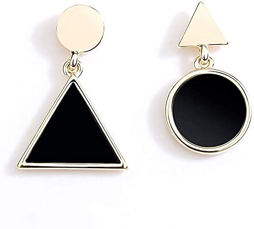 Pendientes de circonita negra geométrica y diseño asimétrico de alta joyería para mujer