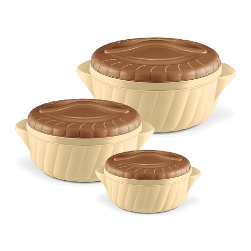 MILTON Flora Jr Set Insulated Inner Steel Casserole for Roti, 3 Pc (455ml,750ml & 1.25L) Hot Box for Kitchen, Hot Pot with Lid, Chapati Box, Serving B