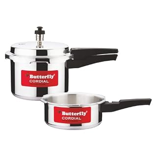 Butterfly Cordial 2 Litres and 3 Litres Pressure Cookers| Outer Lid | Food Grade Virgin Aluminium | Gas Stove Compatible | ISI Certified | 2 Year Manufacturer's Warranty | Silver