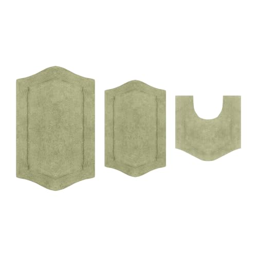 Home Weavers Waterford Collection 100% Cotton Tufted Bath Rug, Extra Soft and Absorbent Bath Rugs, Non-Slip Bath Carpet, Machine Wash Dry, Bath Mats for Bathroom Floor, 3 Piece Set with Contour, Green