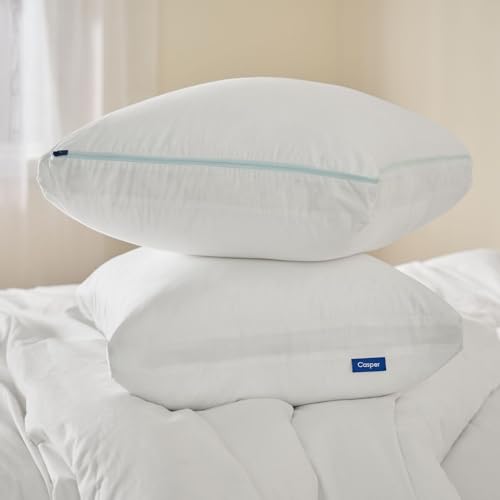 Image of Casper Sleep Original Cooling Pillow 2-Pack, King Size - Medium Soft Feel, Down-Alternative Fill, Supports Side, Back & Stomach Sleepers, Neck Pain Relief, Machine Washable