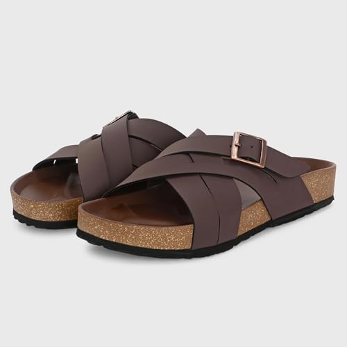 Image of Centrino Mens Cushion Sliders /Slippers|Berkin-Style Slip-On Sandals | Open Toe Design | Soft PU Footbed | Lightweight & Comfortable | Arch Support | On-Grip Sole | Casual Outdoor Wear (6868)