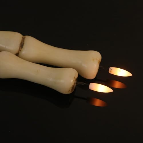 Image of Halloween Flameless Taper Candles with 6H Timer, 2 Pcs Hand-Painted Bone Sculpture Shape LED Candlesticks with 3D Flickering Flame for Home Fall Indoor Halloween Decor(0.78 x 11.6 Inches)