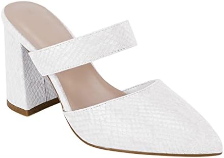 Eileency Womens Chunky Heel Slip-on Mules Pointed Closed Toe Strappy Fashion Pumps Sandals