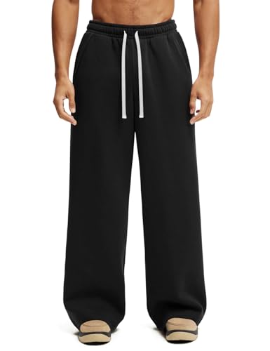 HeSaYep Men's Baggy Sweatpants Wide Leg Fleece Lined Lounge Sweat Pants Winter Thermal Cotton...