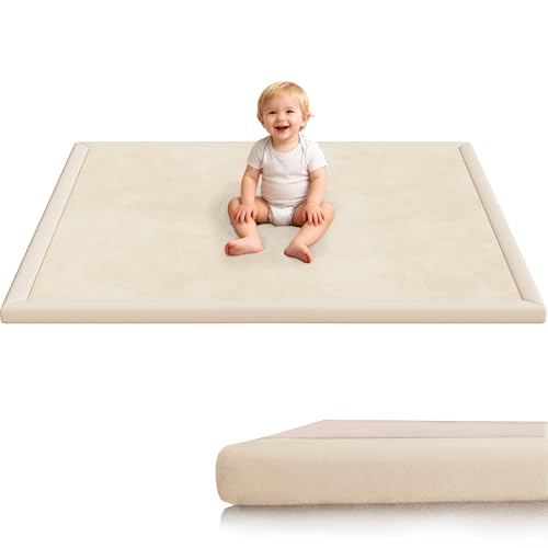 Image of Baby Play Mat for Floor, 1.3'' Thick Memory Foam Tummy Time Mat - Super Soft Coral Velvet Nursery Rug with Non-Slip Backing, Crawling Rug for Toddlers/Infants, Yoga & Tatami Use, 50''x 50''