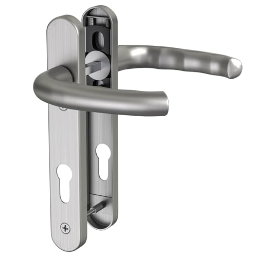 GANZTECH 1 set maniglia per porta in acciaio inossidabile in nichel UPVC 304, 92 mm PZ (centri), piastra posteriore 212 mm, 122 mm da vite a vite, maniglia per porta in PVC di ricambio in nichel