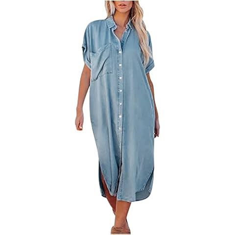 Womens Summer Short Sleeve Denim Dress Cover