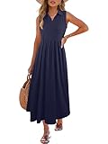 ANRABESS Womens Casual Dress Summer Sleeveless V Neck Sundress Aline Flowy Beach Maxi Dresses Travel 2026 Vacation Outfits Navy Blue