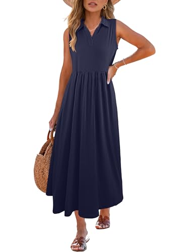 Image of ANRABESS Womens Casual Dress Summer Sleeveless V Neck Sundress Aline Flowy Beach Maxi Dresses Travel 2026 Vacation Outfits