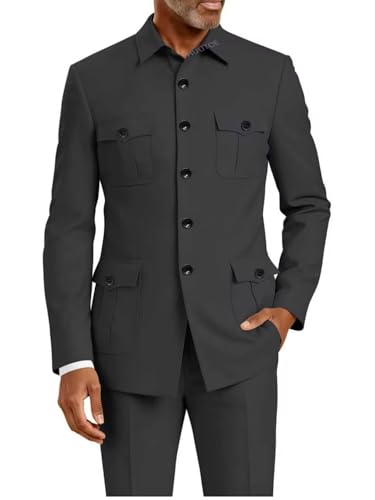 HUUTOE YANSE Men 2 Pieces Chinese Tunic Suit African Suits for Men Dress Jacket Pants Set Traditional yanse Mandarin Collar Wedding Suit 5XL