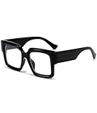 ZIMUSUN Oversized Square Glasses for Women Men Chunky Frame Blue Light Lens Non Prescription Eyeglasses(A1 Bright Black)