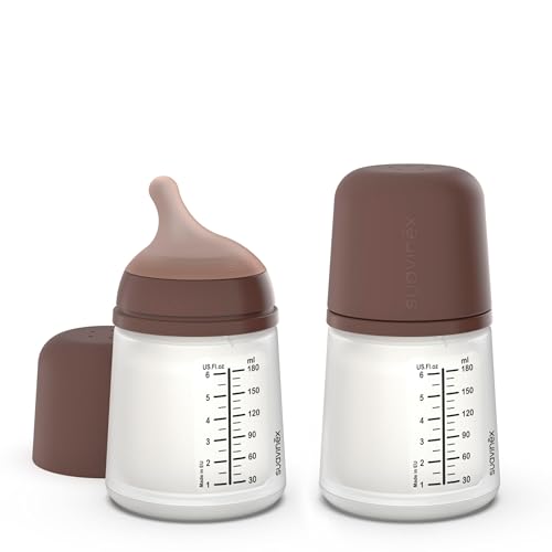 Image of Suavinex Zero Zero Anti Colic Baby Bottle, No 1 Spanish Baby Bottle Brand, Minimizes Bottle Rejection & Nipple Confusion, Perfect for Combo Feeding, 2pk, 6oz/180mL, Deep Tone, Adaptable Flow Nipple