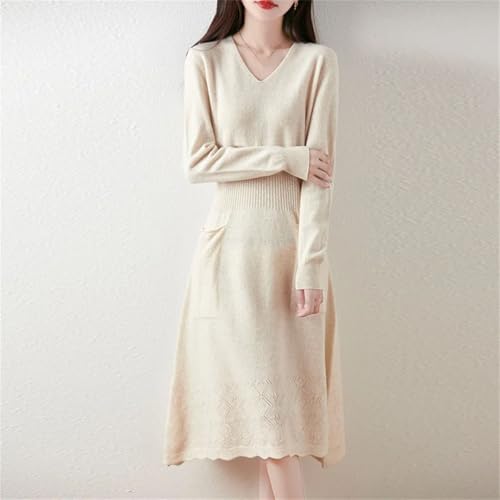 Niiyyjj Women's Wool Knit Dress V-Neck Long Loose Sweater Pullover Tunic Skirt Stretchy Knitted Maxi Dress3