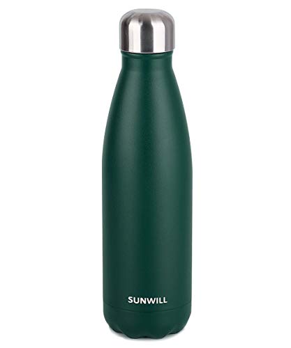 SUNWILL Insulated Stainless Steel Water Bottle Powder Coated Forest Green, Vacuum Double Wall