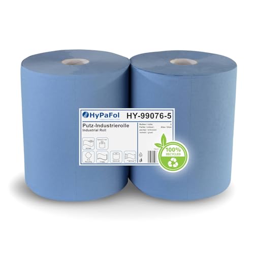 2x Putzpapierrollen | je 500 Blatt, 36x33cm | Recyclingpapier, perforiert | blaue Papierrolle für Industrie, Werkstatt, Küche | saugstark und geprägt