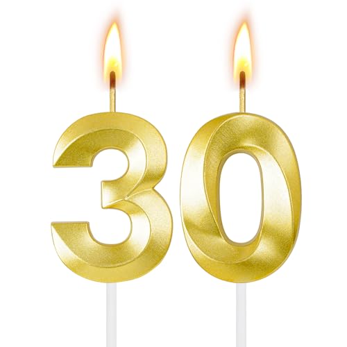 30th Birthday Candles for Cake Birthday Decorations for Him Her Number Candles for Cake Toppers Party Anniversary (30)