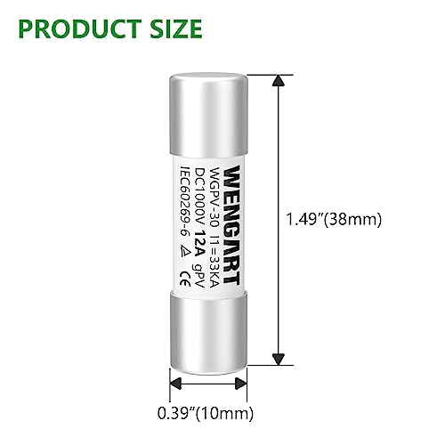 Wengart Solar Fuses WGPV-30,Fast Photovoltaic Fuses for Solar Photovoltaic Applications,DC1000V 12Amp,10x38mm,I133kA,10pcs - Image 2