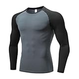 Ruowuhen Camiseta de Compresión Hombre Manga Larga Deportiva Camiseta Base Layer Secado Rápido para Correr Entrenamiento Fitness GrisOscuro Negro M