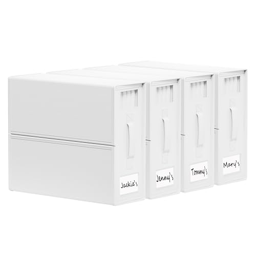 SheetCube Bed Sheet Organizers and Storage 4 Pack, Foldable Linen Closet Organizer with Window and Label, Bedding Folder Storage Box Container for Blanket, Duvet Cover Set, Bed Sheet Set - White